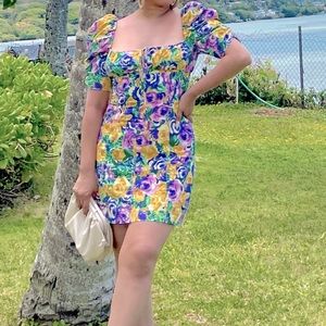 Zara flora puff sleeves dress